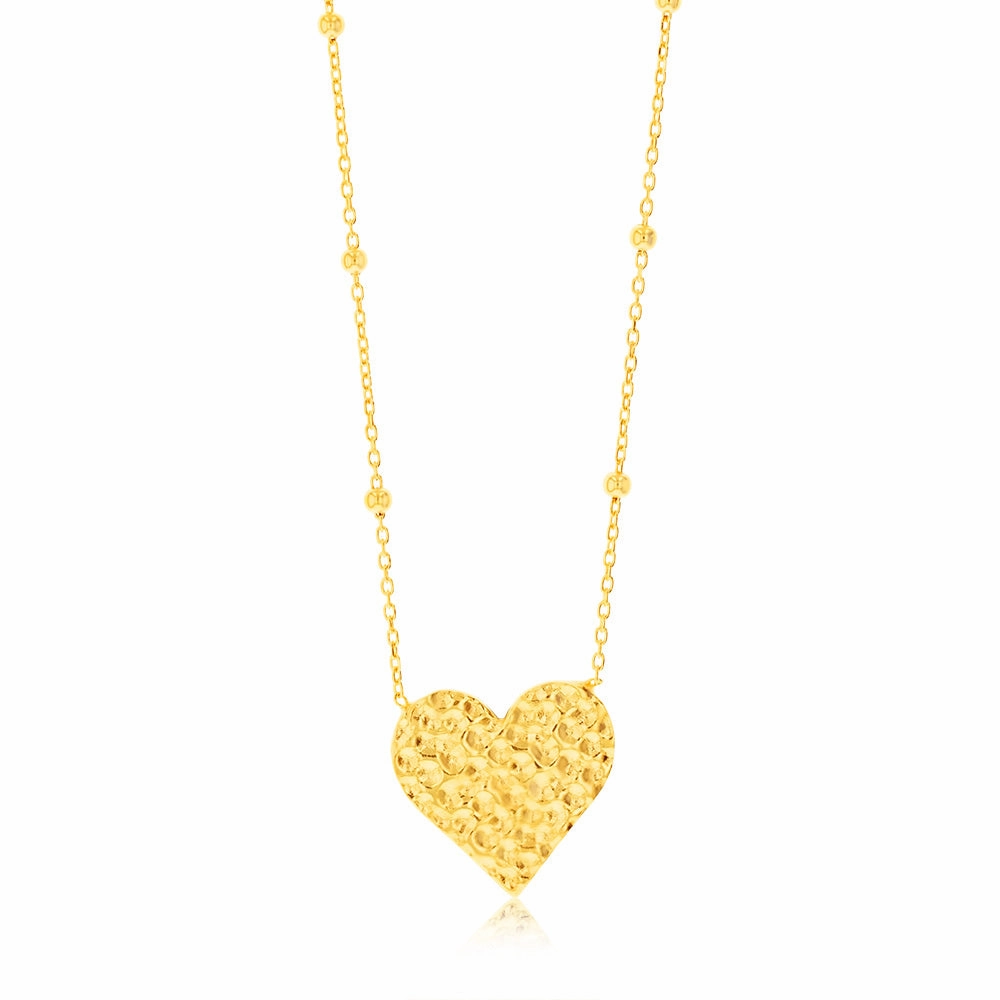 Sterling Silver Gold Plated Textured Heart Pendant on 42 3cm Chain