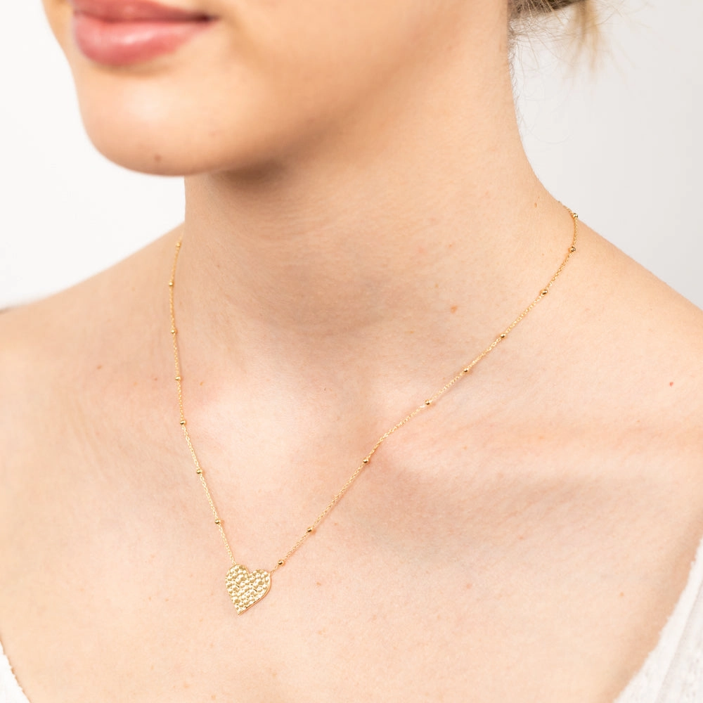 Sterling Silver Gold Plated Textured Heart Pendant on 42 3cm Chain