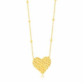 Sterling Silver Gold Plated Textured Heart Pendant on 42 3cm Chain