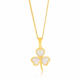 Sterling Silver Gold Plated White Shell Pearl Three Clover Pendant