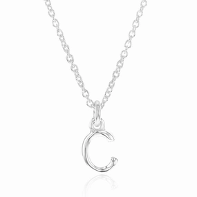 Sterling Silver Initial Letter "C" Pendant On 45cm Chain