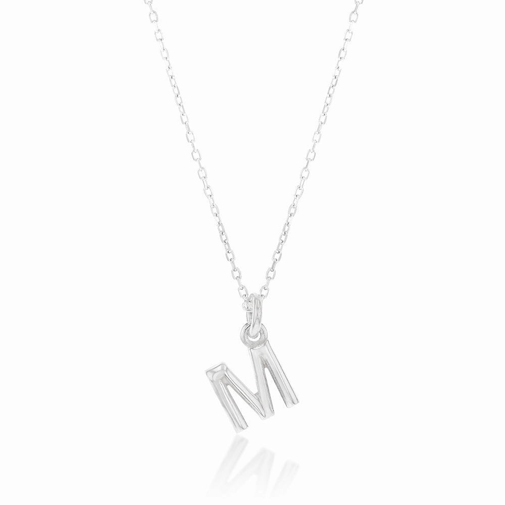 Sterling Silver Initial Letter "M" Pendant On 45cm Chain