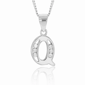 Sterling Silver Initial Zirconia  Initial "Q" Pendant