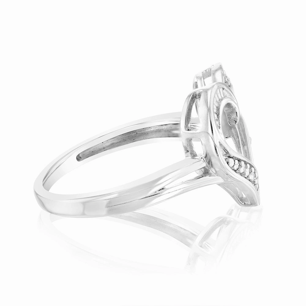 Sterling Silver Open Heart Ring with 4 Brilliant Diamonds