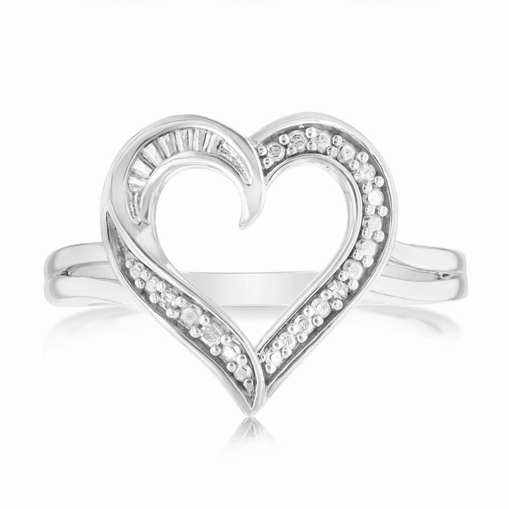 Sterling Silver Open Heart Ring with 4 Brilliant Diamonds