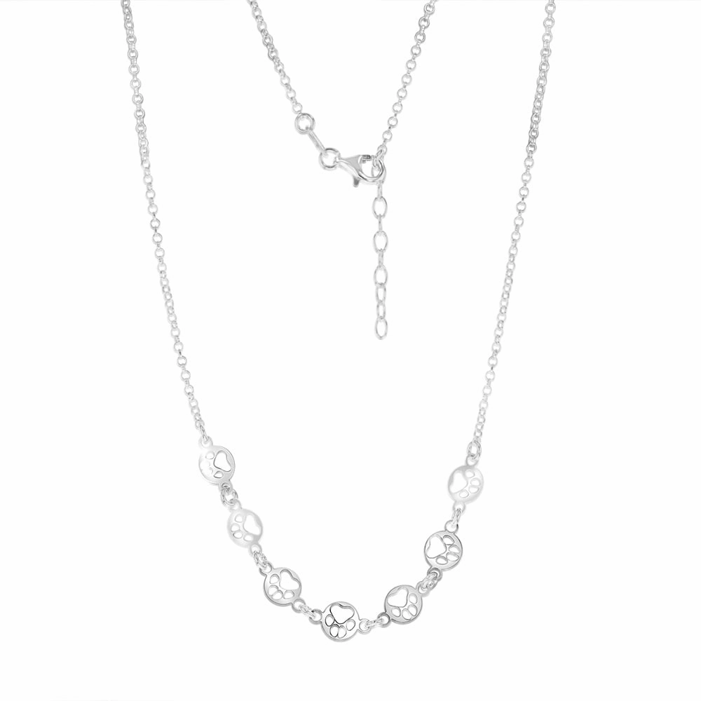 Sterling Silver Paw Mark Discs On 45cm Chain