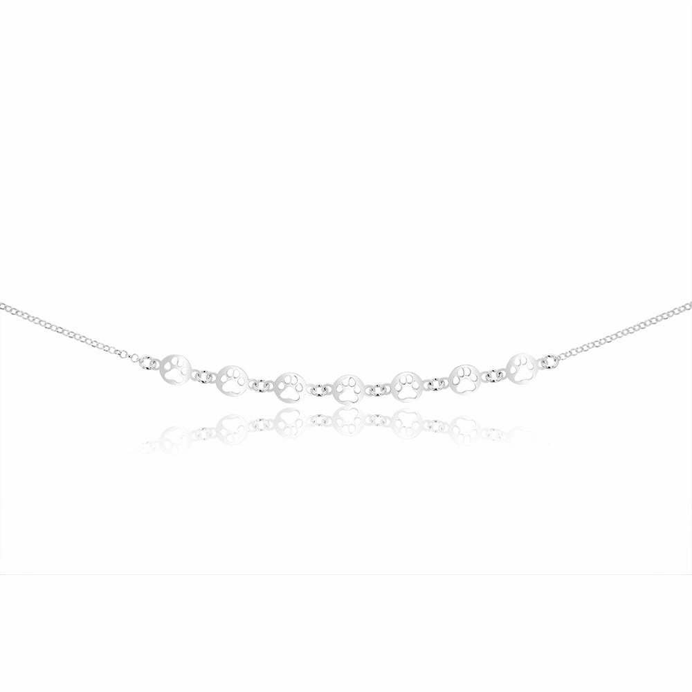 Sterling Silver Paw Mark Discs On 45cm Chain