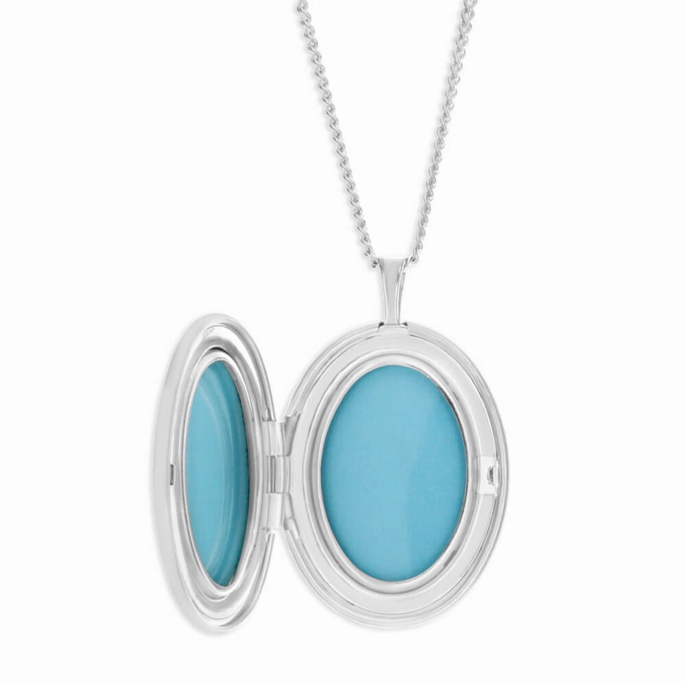 Sterling Silver Pink Butterfly Oval Locket 20mm