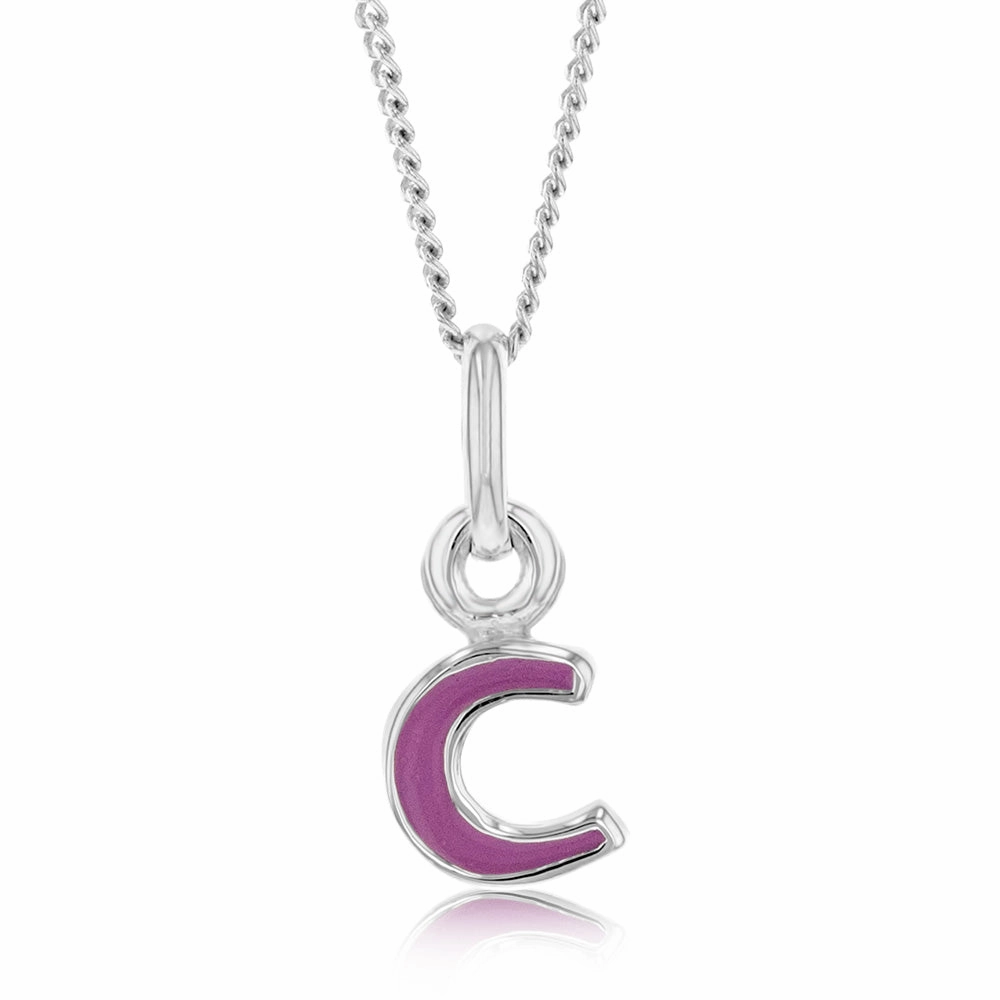 Sterling Silver Pink Enamel Initial "C" Pendant