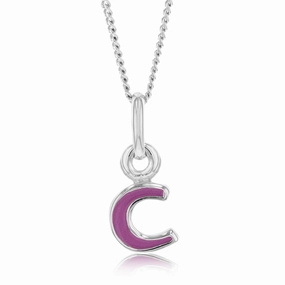 Sterling Silver Pink Enamel Initial "C" Pendant