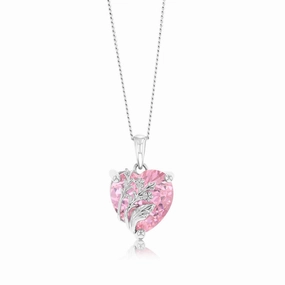 Sterling Silver Pink Heart Cubic Zirconia Pendant
