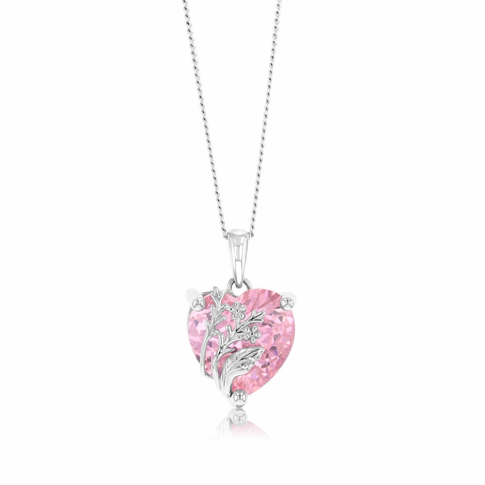 Sterling Silver Pink Heart Cubic Zirconia Pendant