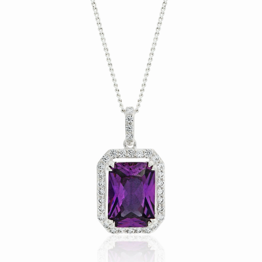 Sterling Silver Purple Cubic Zirconia Pendant