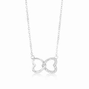 Sterling Silver Rhodium Plated Cubic Zirconia Interlocking Hearts Pendant On Chain