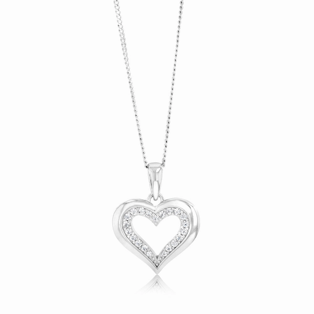 Sterling Silver Rhodium Plated Cubic Zirconia Open Heart Pendant