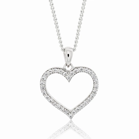 Sterling Silver Rhodium Plated Cubic Zirconia Open Heart Pendant