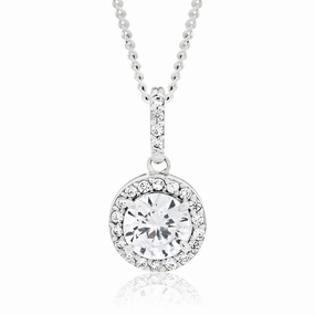 Sterling Silver Rhodium Plated Cubic Zirconia Round Pendant