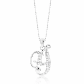 Sterling Silver Rhodium Plated Cubic Zirconia Script "Y " Initial Pendant