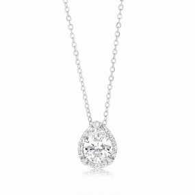 Sterling Silver Rhodium Plated Pear Shaped Zirconia Pendant On 40 5cm Chain