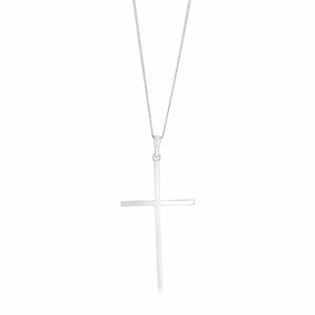 Sterling Silver Rhodium Plated Plain 45mm Cross Pendant