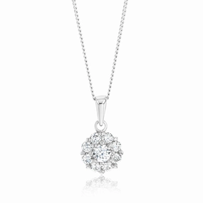 Sterling Silver Rhodium Plated Round White Cubic Zirconia Pendant