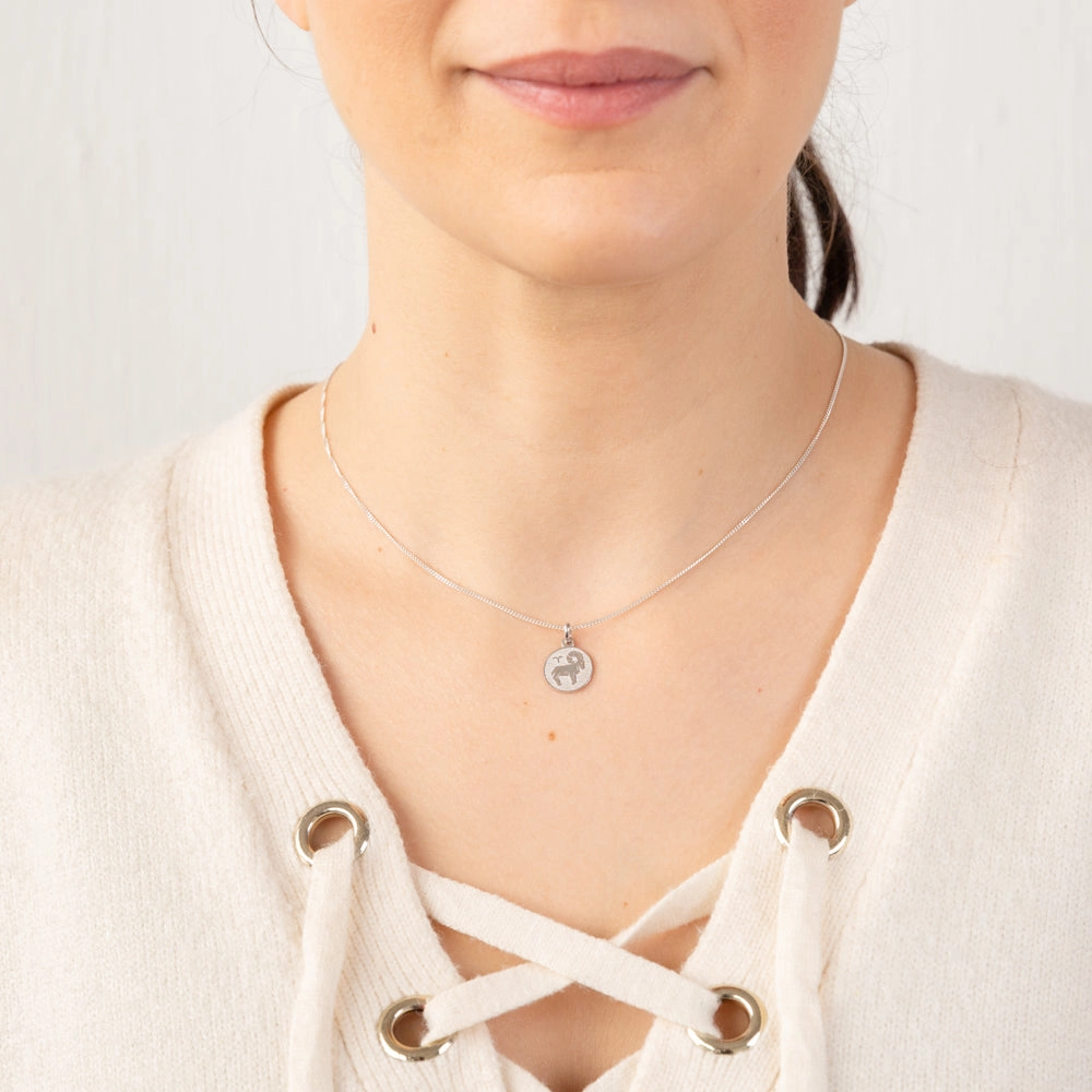 Sterling Silver Rhodium Plated Round Zodiac Areis Pendant