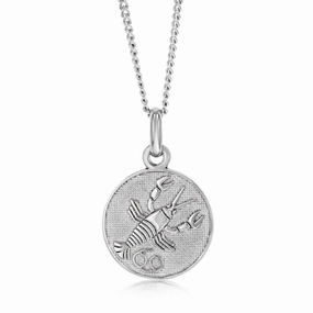 Sterling Silver Rhodium Plated Round Zodiac Cancer Pendant