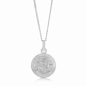 Sterling Silver Rhodium Plated Round Zodiac Capricorn Pendant