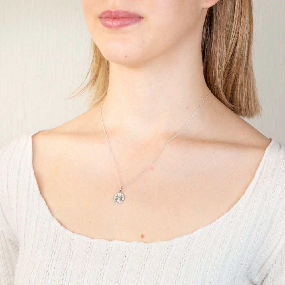 Sterling Silver Rhodium Plated Round Zodiac Gemini Pendant