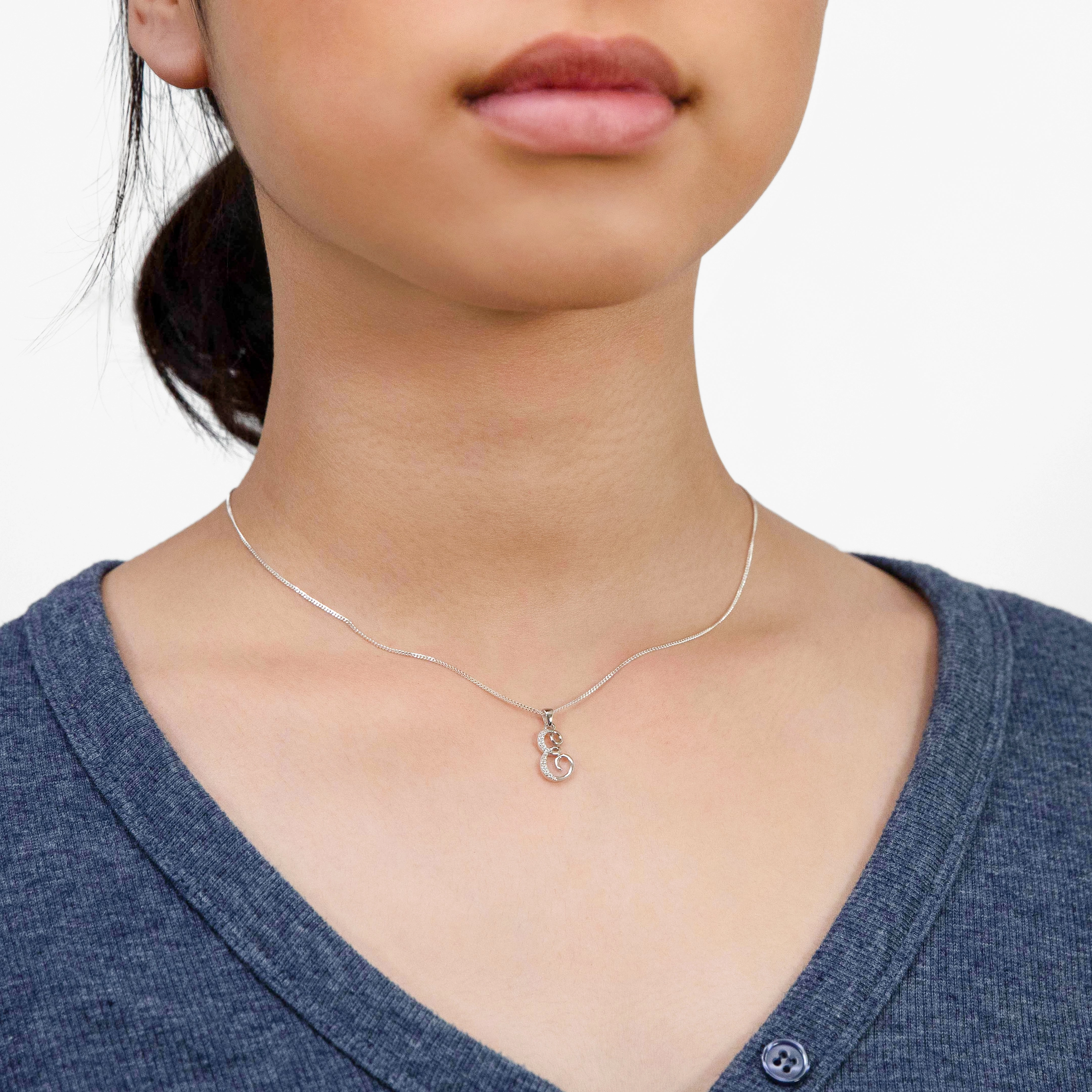 Sterling Silver Rhodium Plated Script "E" Initial Pendant