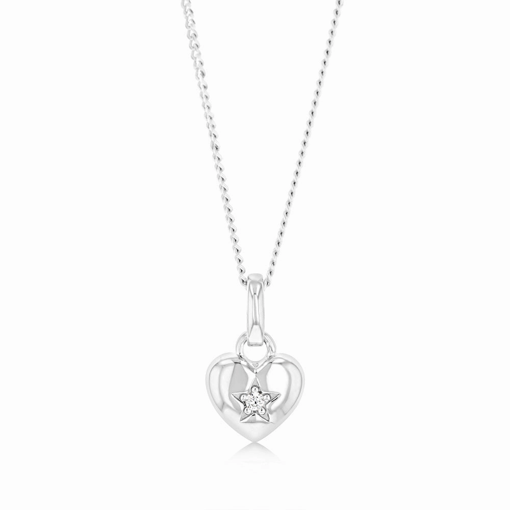 Sterling Silver Rhodium Plated White Zirconia Heart Pendant