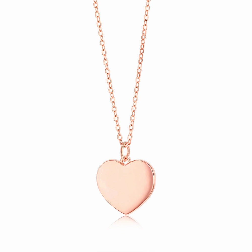 Sterling Silver Rose Gold Plated Plain Heart Pendant On Chain