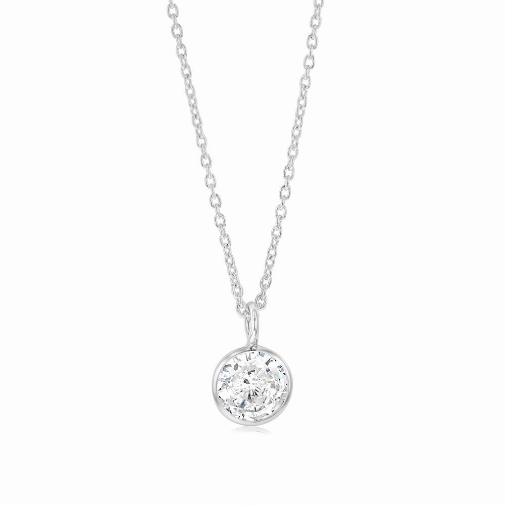 Sterling Silver Round Zirconia Pendant On Chain
