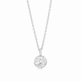 Sterling Silver Round Zirconia Pendant On Chain