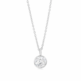Sterling Silver Round Zirconia Pendant On Chain