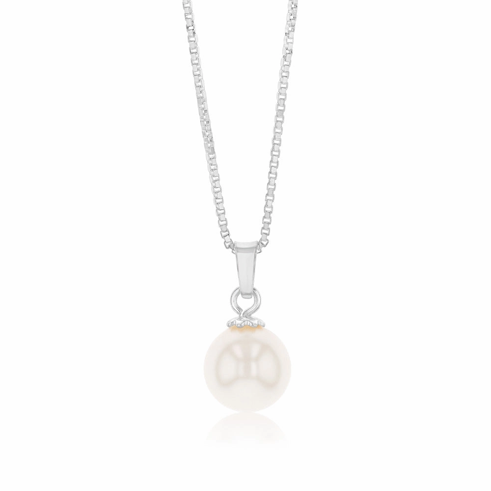 Sterling Silver Simulated Pearl Pendant On Chain