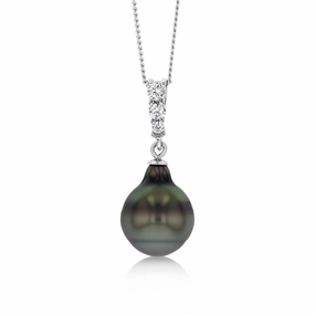 Sterling Silver Tahitian Pearl & Zirconia Pendant