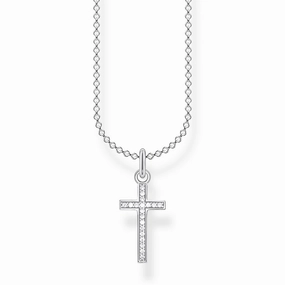 Sterling Silver Thomas Sabo Charm Club Corss Zirconia Pave Necklace 38-45cm