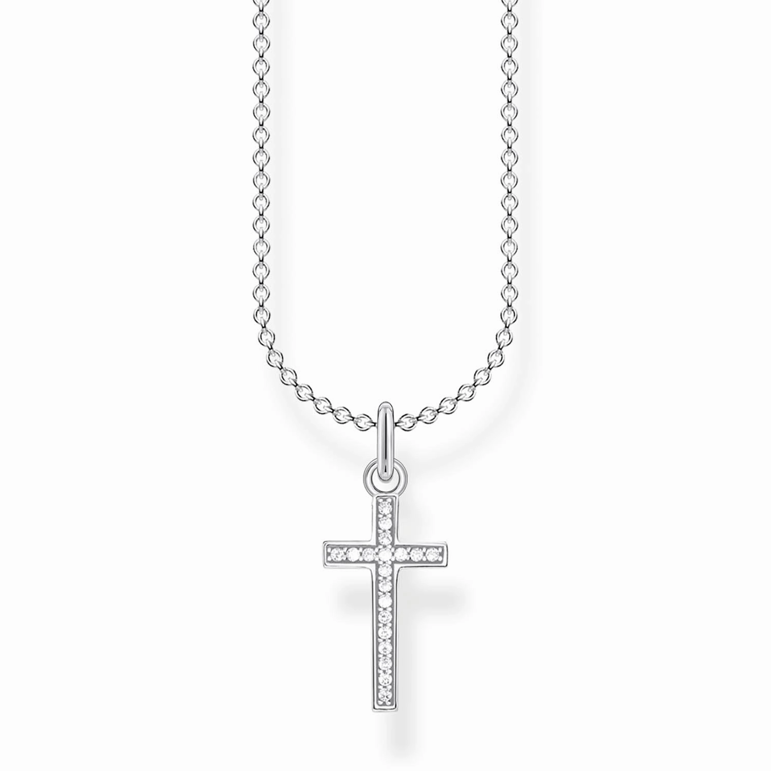 Sterling Silver Thomas Sabo Charm Club Corss Zirconia Pave Necklace 38-45cm