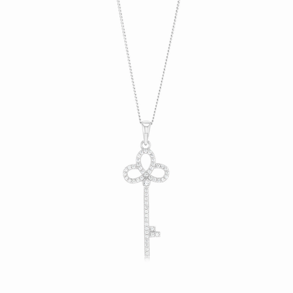 Sterling Silver White Cubic Zirconia Key Pendant
