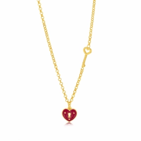 Sterling Silver Yellow Gold Plated Red Heart On 45cm Chain