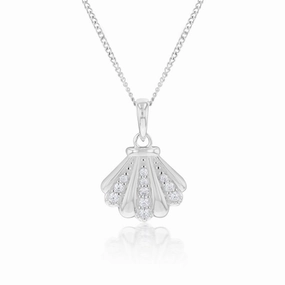 Sterling Silver Zirconia Clam Shell Pendant