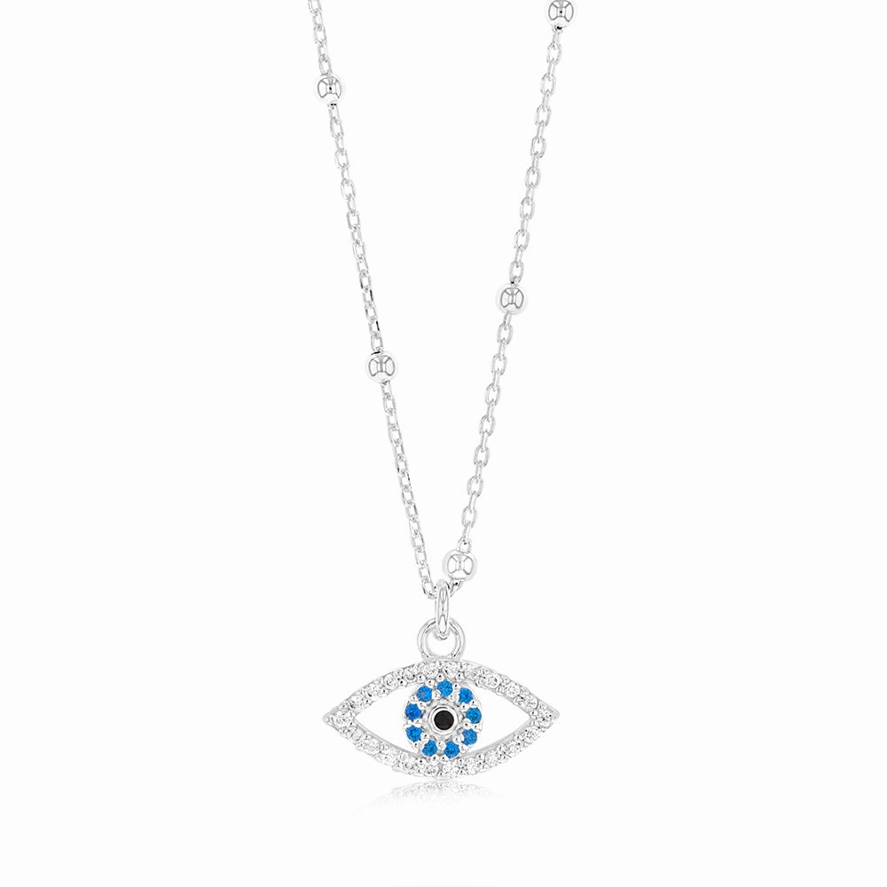 Sterling Silver Zirconia Evil Eye Pendant On 42 3cm Chain