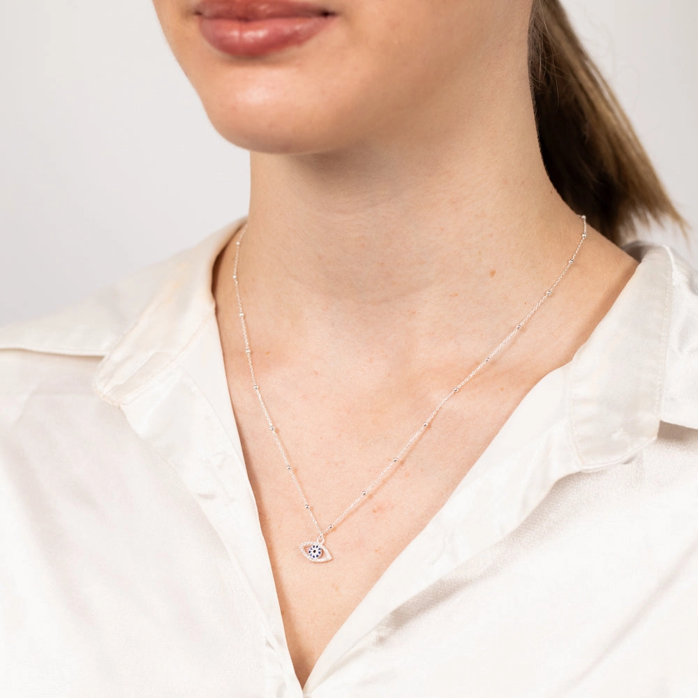 Sterling Silver Zirconia Evil Eye Pendant On 42 3cm Chain