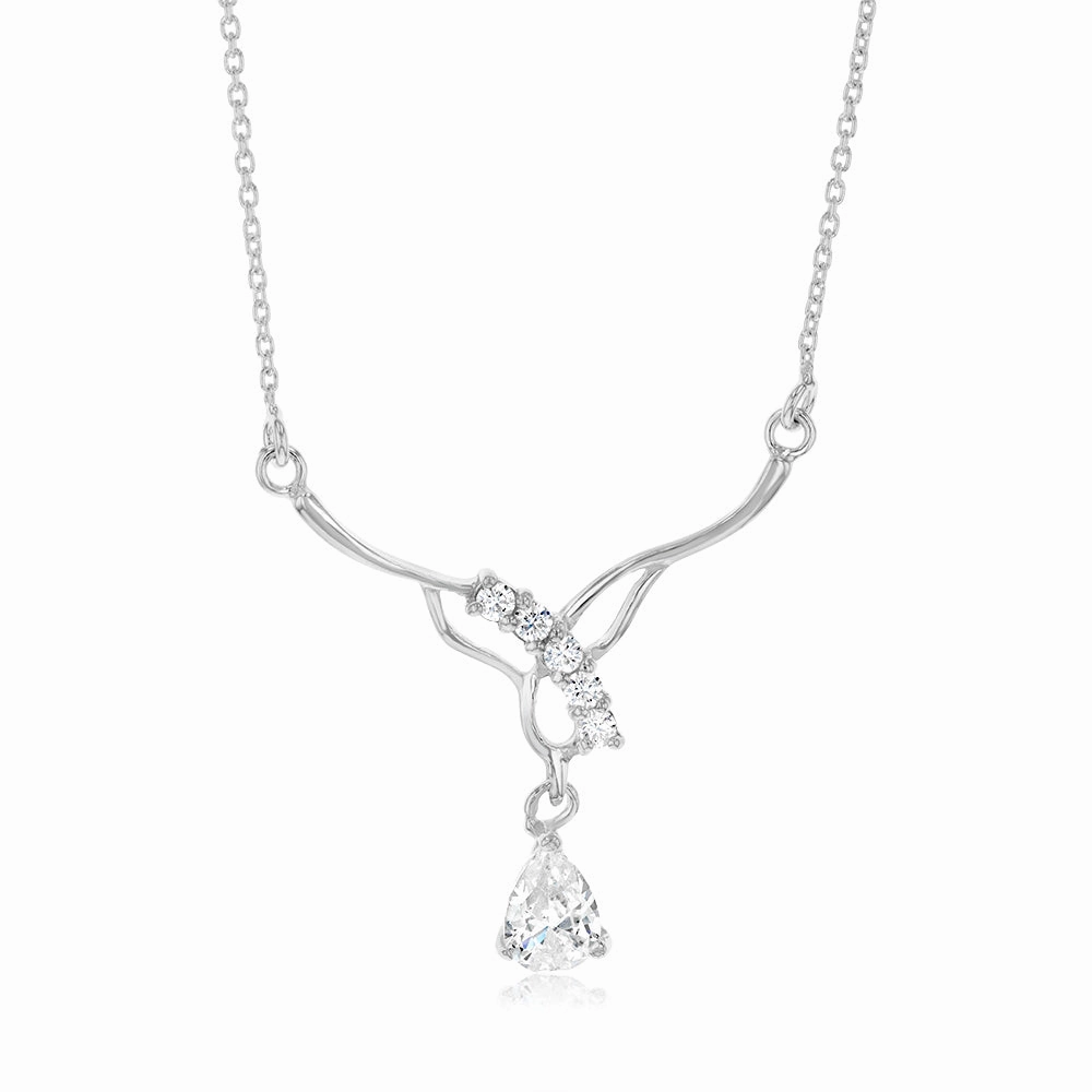 Sterling Silver Zirconia Fancy Pendant On Chain