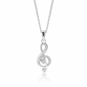 Sterling Silver Zirconia Treble Clef Pendant