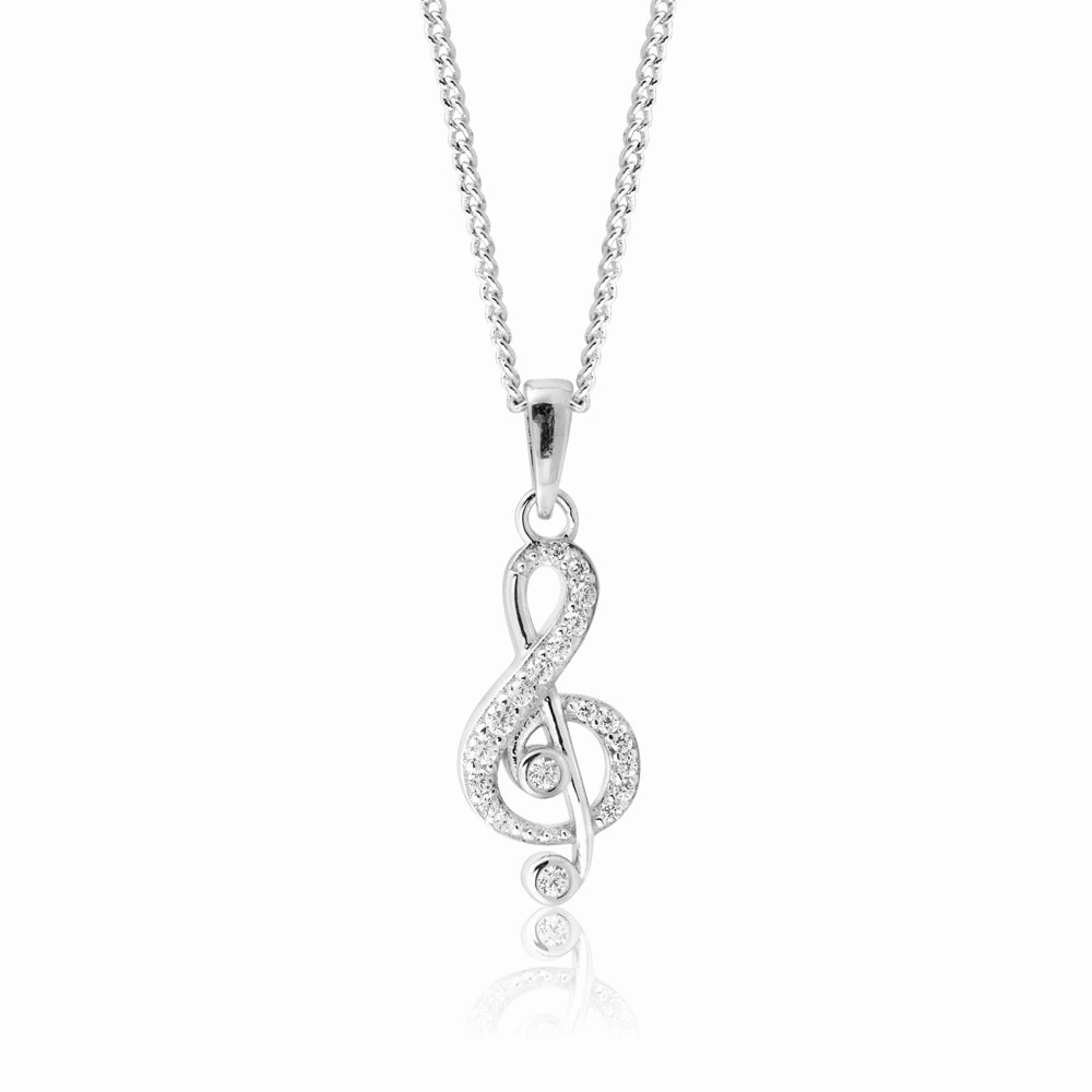 Sterling Silver Zirconia Treble Clef Pendant