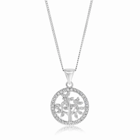 Sterling Silver Zirconia Tree Of Life Pendant