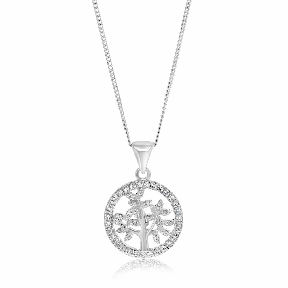 Sterling Silver Zirconia Tree Of Life Pendant