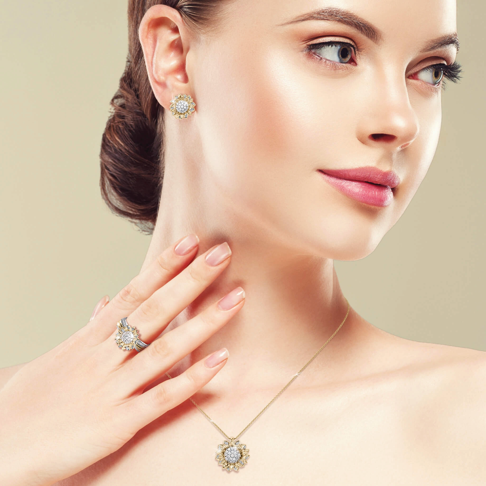 Sunlit Sunflower Trio Ring